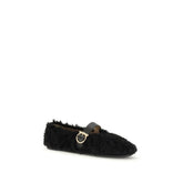 Ferragamo Black Fur Ballet Flats